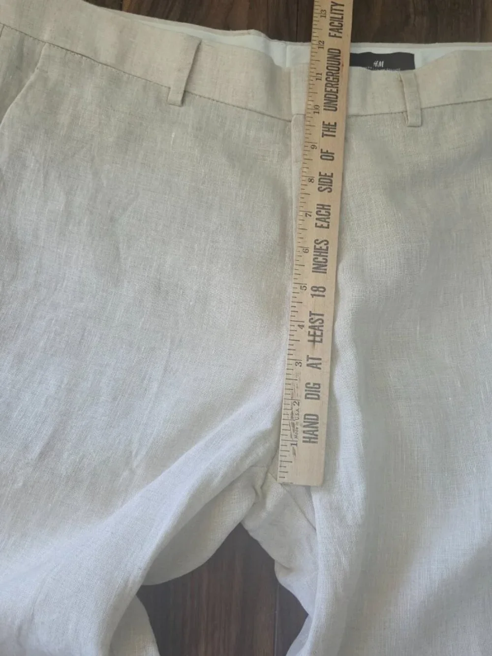 H&M 100% Linen Pants Mens 36R Beige Khaki Slim Fit Travel Lightweight Beach